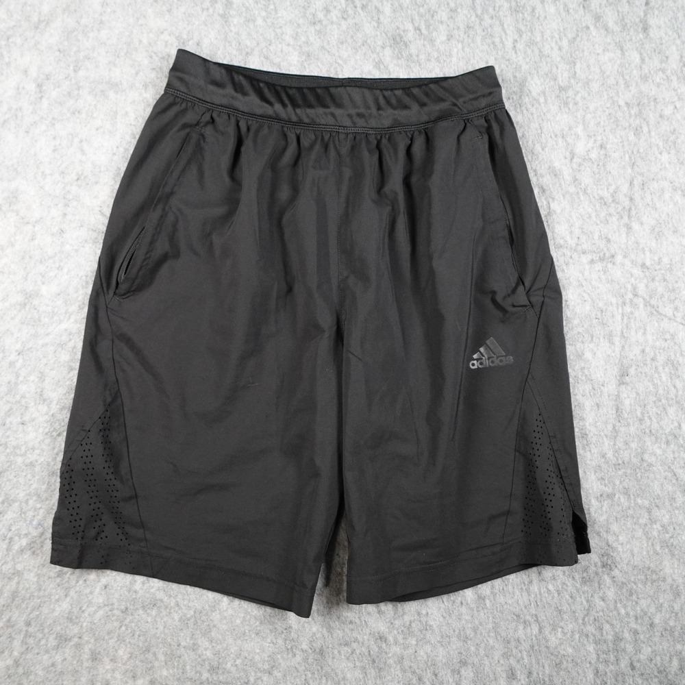 Adidas Shorts Mens Small Black Elastic‎ Waist Pockets Athletic 8"